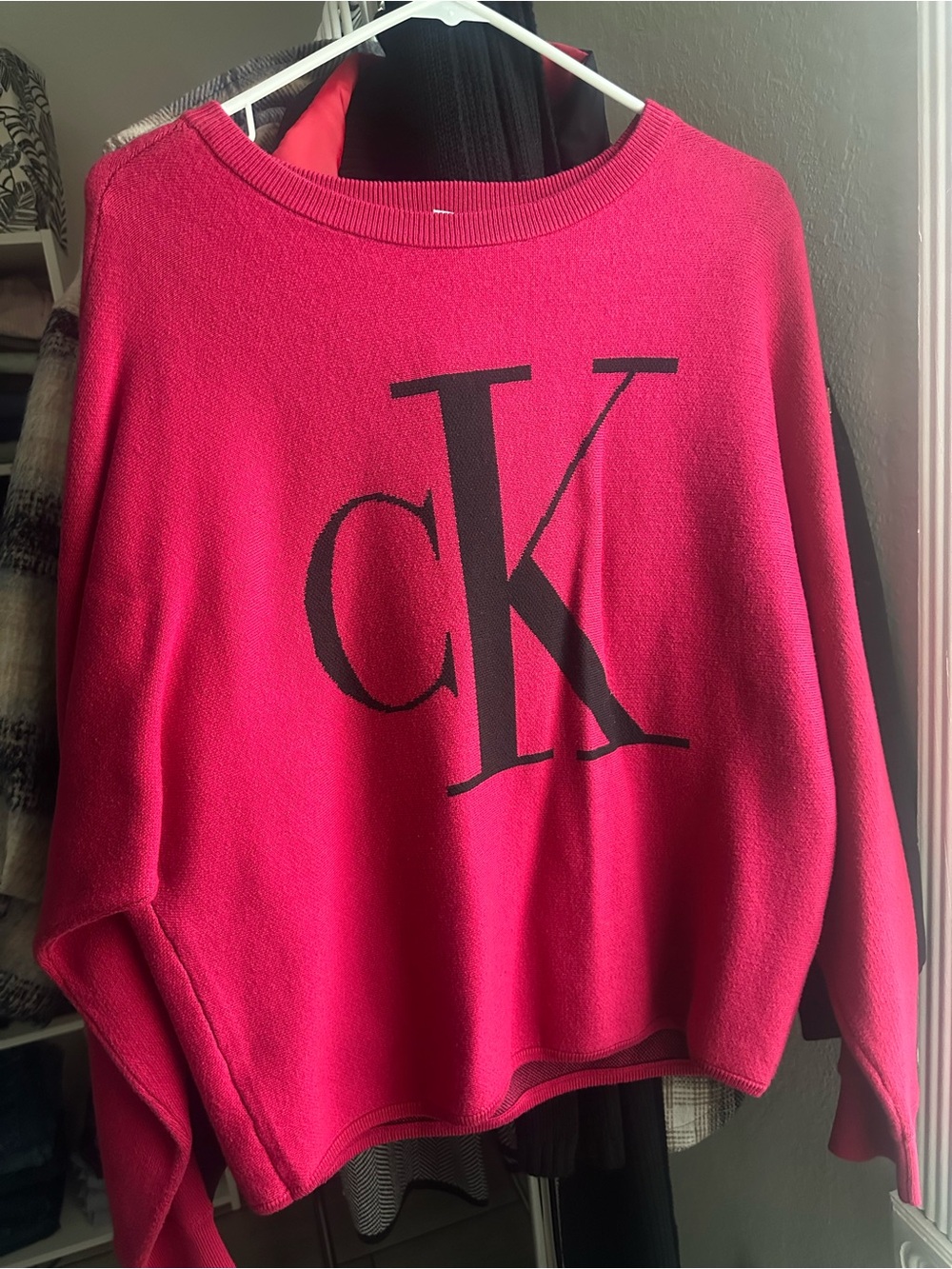 Calvin Klein Jeans Hot Pink CK Logo Crewneck Sweater